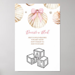 Pink Bow Shell Baby Shower Decorate Block Sign