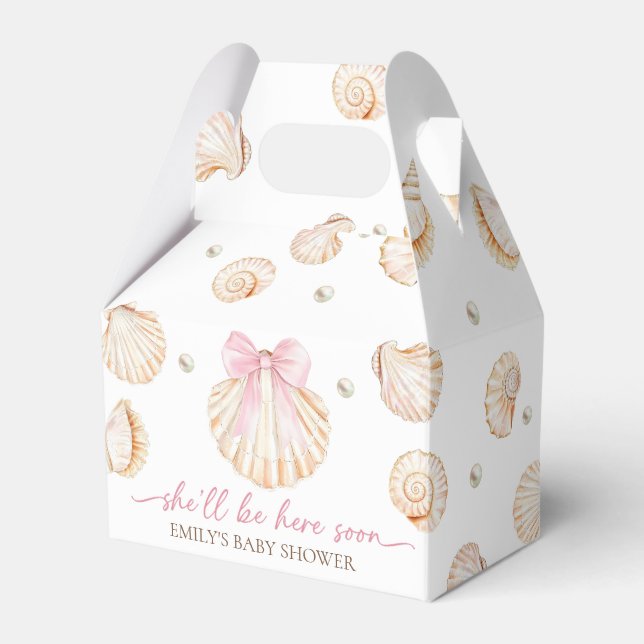Pink Bow Shell Baby Shower Favor Box (Front Side)