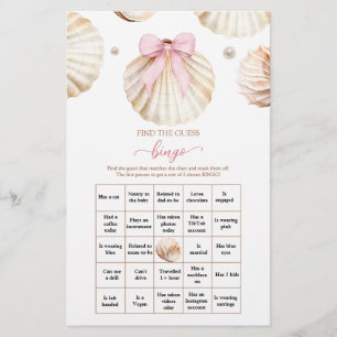 Pink Bow Shell Baby Shower Find The Guest Bingo