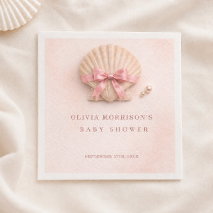 Pink Bow Shell Girl Baby Shower Napkins