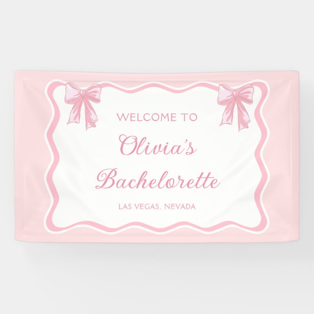 Pink Bow Shes Tying the Knot Bachelorette Party Banner (Horizontal)
