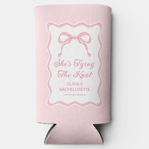 Pink Bow She's Tying the Knot Bachelorette Party  Seltzer Can Cooler