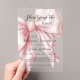 Pink Bow She's Tying the Knot Bridal Shower Acrylic Invitations