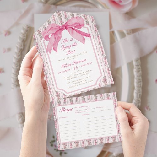 Pink Bow Shes Tying the Knot Bridal Shower All In One Invitation