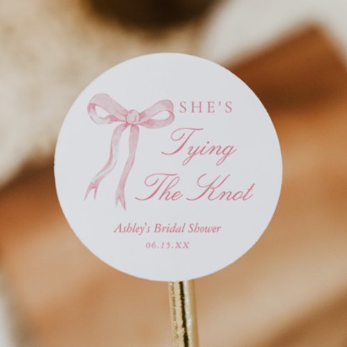 Pink Bow Shes Tying The Knot Bridal Shower Classic Round Sticker