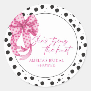 Pink bow She's Tying the Knot Bridal Shower Classic Round Sticker
