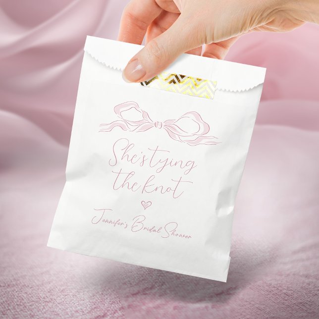 Pink Bow She's Tying the Knot Bridal Shower Favor Bag (Pink Bow She's Tying the Knot Bridal Shower Favor Bag)