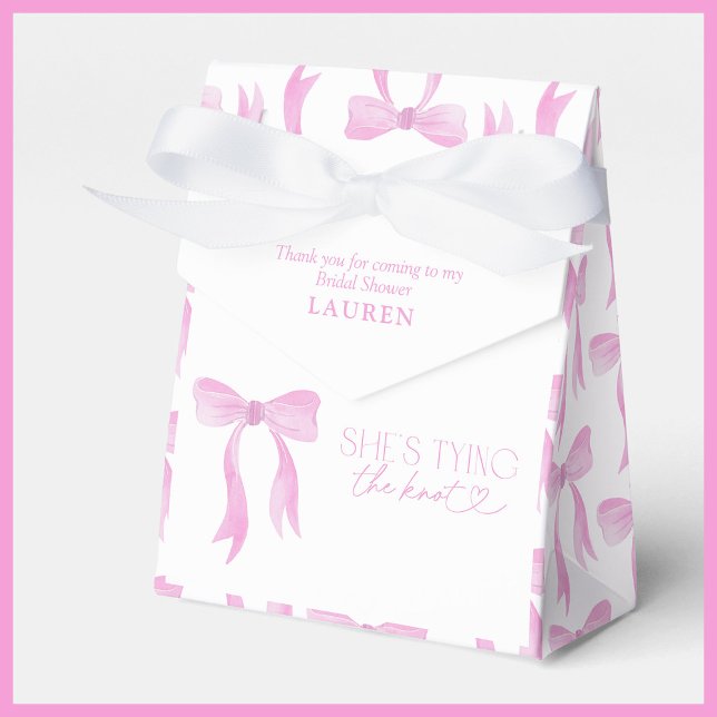 Pink Bow She's Tying The Knot Bridal Shower Favor Boxes (Creator Uploaded)