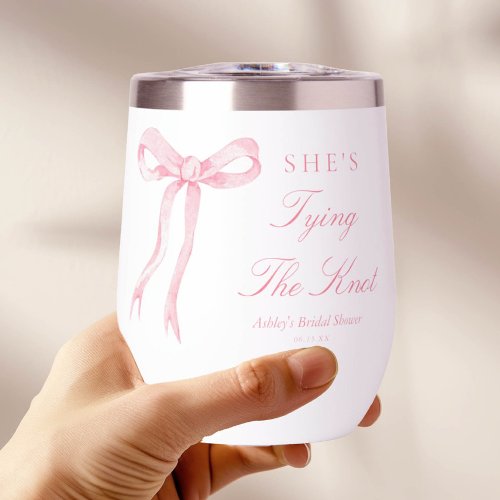 Pink Bow Shes Tying The Knot Bridal Shower Favors Thermal Wine Tumbler