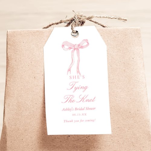 Pink Bow Shes Tying The Knot Bridal Shower Gift Tags