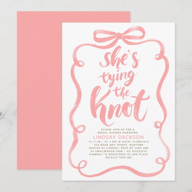 Pink Bow She's Tying The Knot Bridal Shower Invitation (Front/Back)