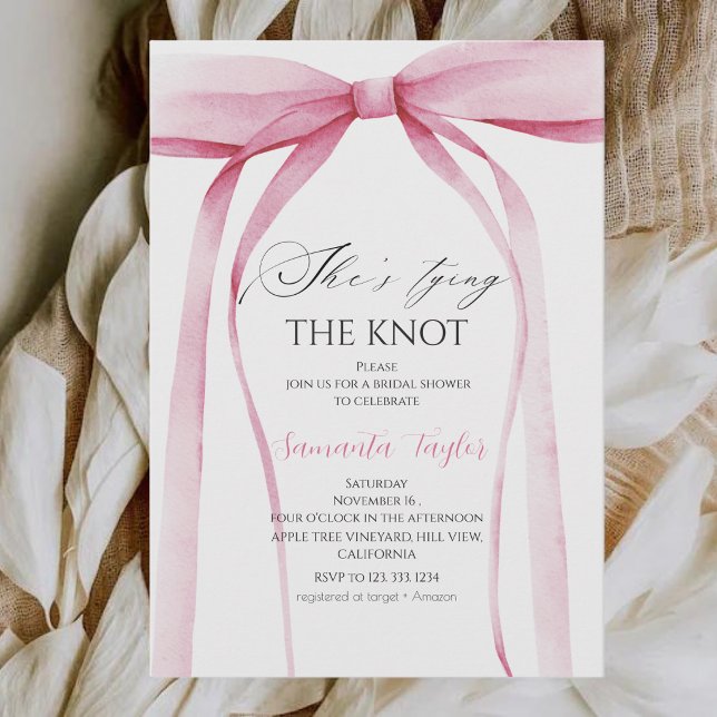 Pink Bow She's Tying the Knot Bridal Shower Invitation (Creator Uploaded)