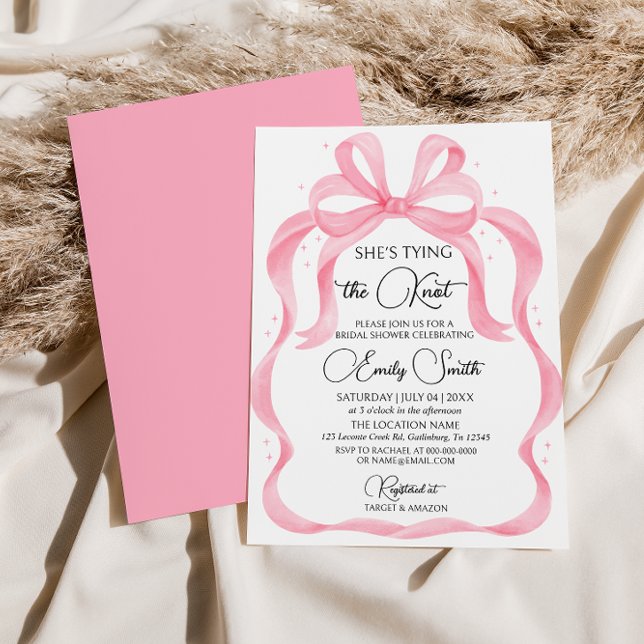 Pink Bow She's Tying the Knot Bridal Shower Invitation (Creator Uploaded)