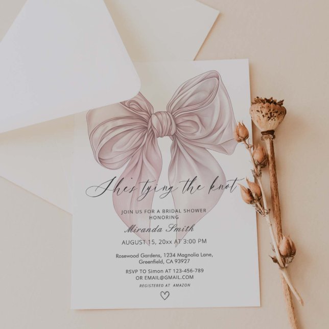 Pink Bow She's Tying The Knot Bridal Shower Invitation (Creator Uploaded)