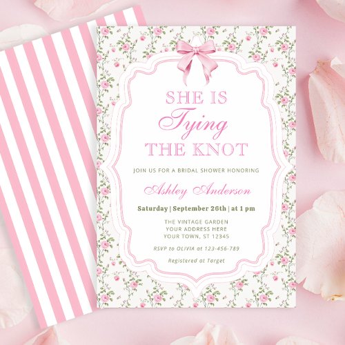 Pink Bow Shes Tying the Knot Bridal Shower Invitation