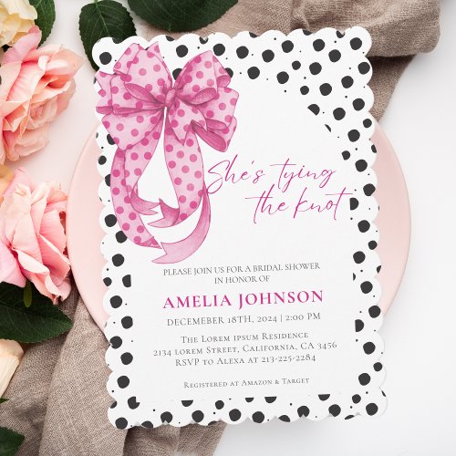 Pink bow Shes Tying the Knot Bridal Shower  Invitation