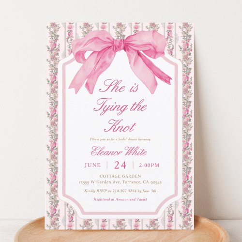 Pink Bow Shes Tying the Knot Bridal Shower Invitation