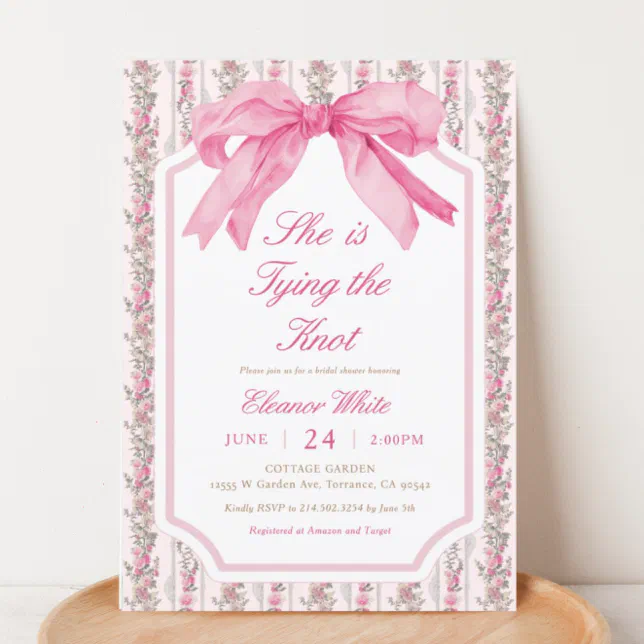 Pink Bow She S Tying The Knot Bridal Shower Invitation Zazzle