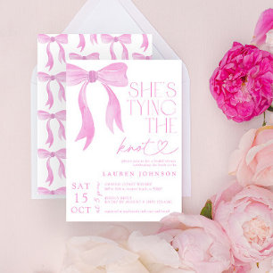 Pink Bow She's Tying the Knot Bridal Shower Invitation