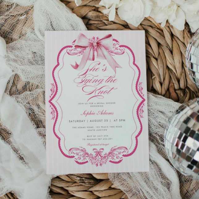 Pink Bow She's Tying the Knot Bridal Shower Invitation (Creator Uploaded)
