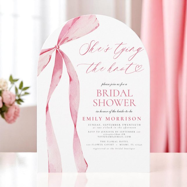 Pink Bow She's Tying the Knot Bridal Shower Invitation (Creator Uploaded)