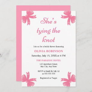 Pink Bow She's Tying the Knot Bridal Shower Invitation