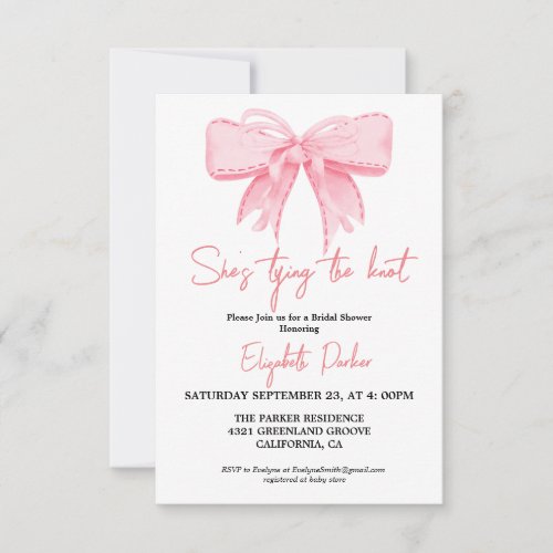Pink Bow shes tying the knot Bridal Shower  Invitation