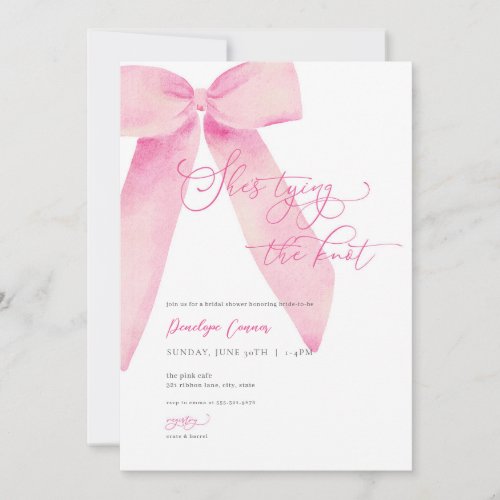Pink Bow Shes Tying the Knot Bridal Shower Invite