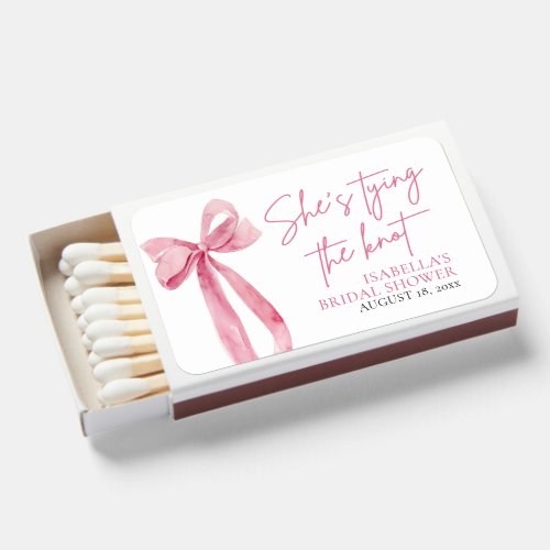 Pink Bow Shes Tying the Knot Bridal Shower  Matchboxes