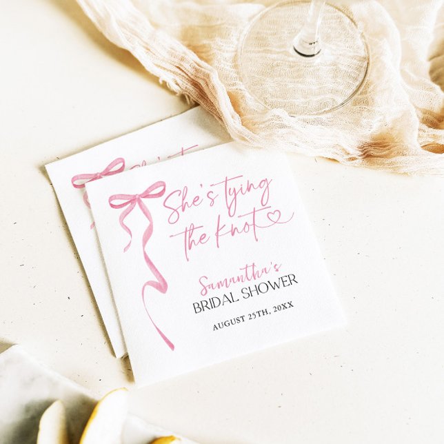 Pink Bow Shes Tying The Knot Bridal Shower Napkins (Creator Uploaded)