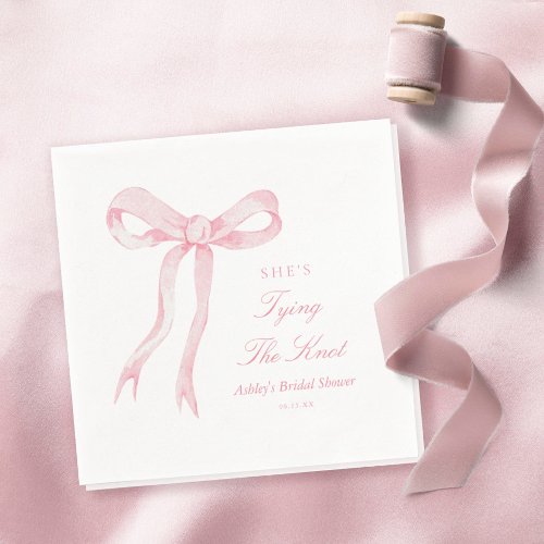 Pink Bow Shes Tying The Knot Bridal Shower Napkins