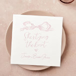 Pink Bow She's Tying the Knot Bridal Shower Napkins<br><div class="desc">Elegant she's tying the knot bridal shower napkins feature hand drawn ribbon bow with modern handwritten script fonts in soft blush pink. sweet and simple. Great for modern romantic wedding,  unique fun whimsical wedding,  elegant casual wedding.  
See all the matching pieces in collection.</div>