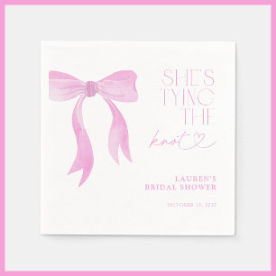 Pink Bow She's Tying The Knot Bridal Shower Napkins