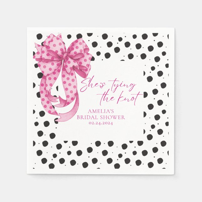 Pink bow She's Tying the Knot Bridal Shower  Napkins (Front)