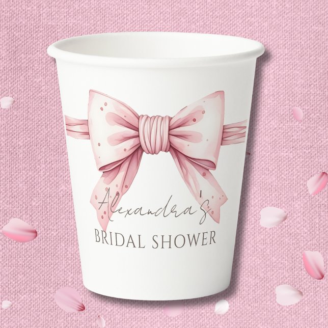 Pink Bow Shes Tying the Knot Bridal Shower Paper Cups (Creator Uploaded)