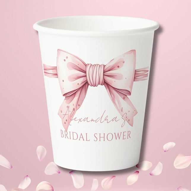 Pink Bow Shes Tying the Knot Bridal Shower Paper Cups (Creator Uploaded)
