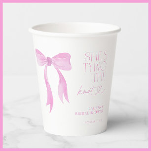 Pink Bow She's Tying The Knot Bridal Shower Paper Cups