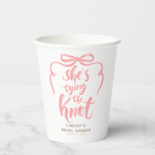Pink Bow She's Tying the Knot Bridal Shower Paper Cups