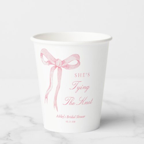 Pink Bow Shes Tying The Knot Bridal Shower Paper Cups