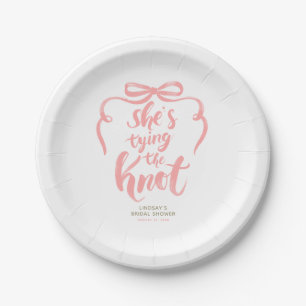 Pink Bow She's Tying the Knot Bridal Shower Paper Plates