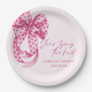 Pink bow She's Tying the Knot Bridal Shower Paper Plates