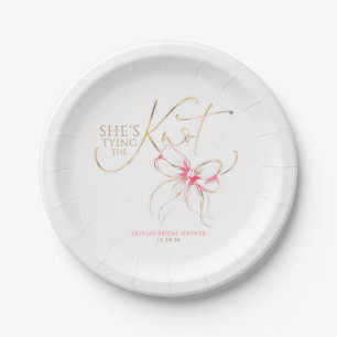 Pink Bow She's Tying the Knot Bridal Shower Paper Plates