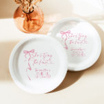 Pink Bow Shes Tying The Knot Bridal Shower Paper Plates<br><div class="desc">Pink Bow Shes Tying The Knot Bridal Shower Paper Plates
This lovely Pink Bow Bridal Shower Paper Plates features a hand painted bow with modern typography. A perfect way to accent your special day! Text and background colors are editable >>> Click the "Edit Using Design Tool" button to edit!</div>