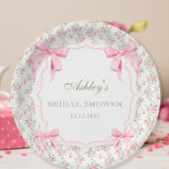 Pink Bow She's Tying the Knot Bridal Shower Paper Plates<br><div class="desc">The Pink Bow She's Tying the Knot Bridal Shower Paper Plates exudes an enchanting blend of vintage charm and modern elegance, captivating hearts with its timeless allure. With its shabby chic aesthetic and delicate pink bows, it sets the stage for a celebration filled with romance and whimsy, evoking images of...</div>