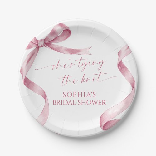 Pink Bow Shes Tying The Knot Bridal Shower Paper Plates