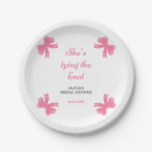 Pink Bow She's Tying the Knot Bridal Shower Paper Plates