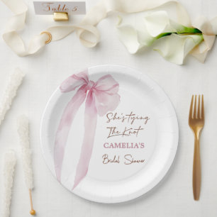 Pink Bow She's Tying The Knot Bridal Shower Paper Plates