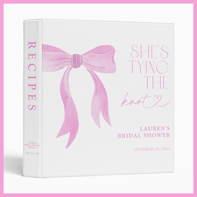Pink Bow She's Tying The Knot Bridal Shower Recipe 3 Ring Binder (Creator Uploaded)