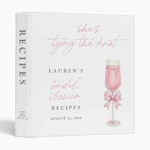 Pink Bow Shes Tying the Knot Bridal Shower Recipes 3 Ring Binder