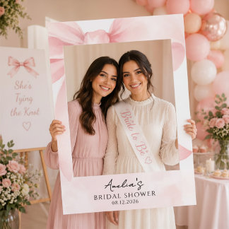 Pink Bow She's Tying the Knot Bridal Shower Selfie Frame